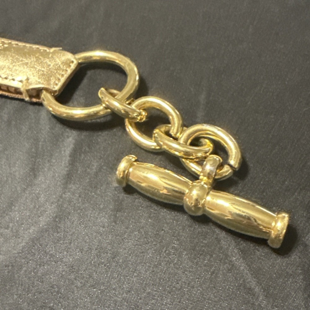 Lauren Ralph Lauren Gold Braided Belt Stretch Leather Toggle Ring Closure Sz S